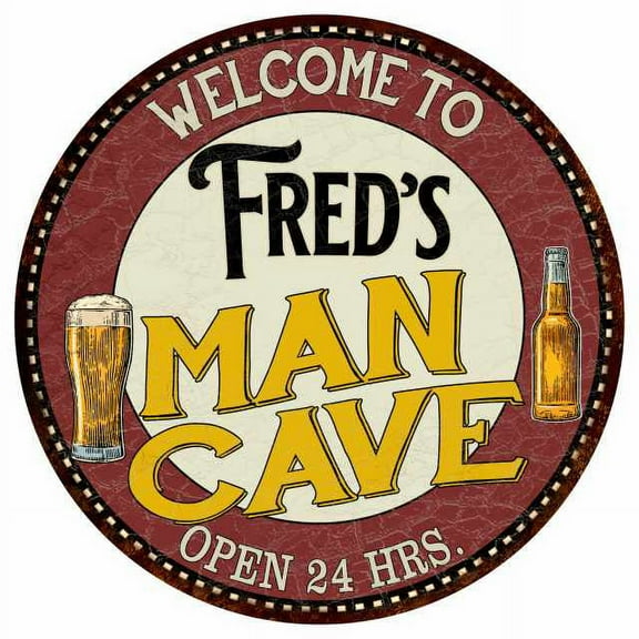 Fred's Man Cave 14" Round Metal Sign Kitchen Bar Wall Decor 100140035059