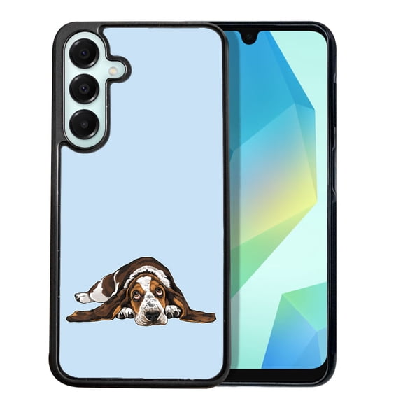 WIRESTER Shockproof Soft Rubber Cover Case for Samsung Galaxy A16 5G 6.7", Basset Hound Dog Lying Down Looking Up On Light Blue Background