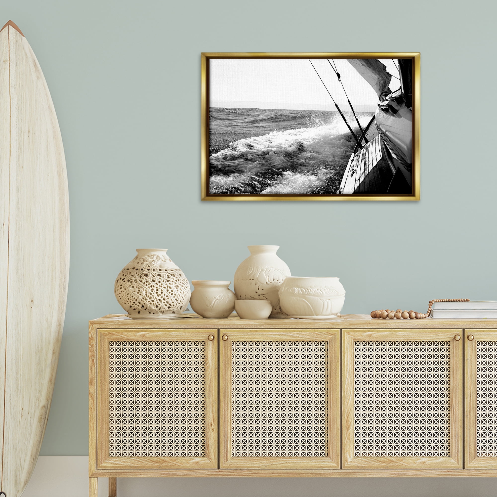 Stupell Industries Boat & Splashing Wake Transportation Photography Gold Floater Framed Canvas Art Print Wall Art, 31 x 21