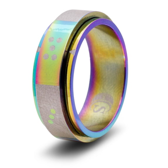 CritSuccess d6pips Dice Ring with 6 sided Die Spinner with Pips (Size 14.5 - Stainless Steel - Rainbow)