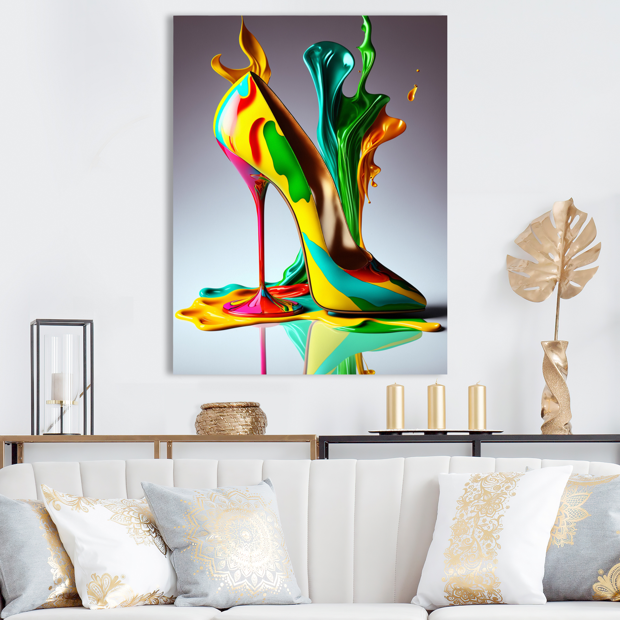Designart Multicolor Glass High Heel Shoe III Canvas Wall Art