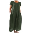 thumbnail image 1 of Robes Femmes Été Confortables Amples Couleur Unie Manches Courtes Robe Longue, 1 of 8