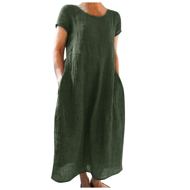 2025 Robe d'Été pour Femmes Confortable Ample à Manches Courtes Robe de Plage Couleur Unie Manches Courtes Robes d'Automne pour Femmes Robe Longue Décontractée