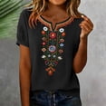 thumbnail image 4 of Qulqfy Embroidered Womens Tops Short Sleeve Floral Fall Casual Black Cute Tunic Henley V-Neck Comfy Shirts M, 4 of 7