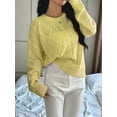 thumbnail image 5 of Women'S Oversized Cable Knit Crewneck Sweaters Yellow M, 5 of 7