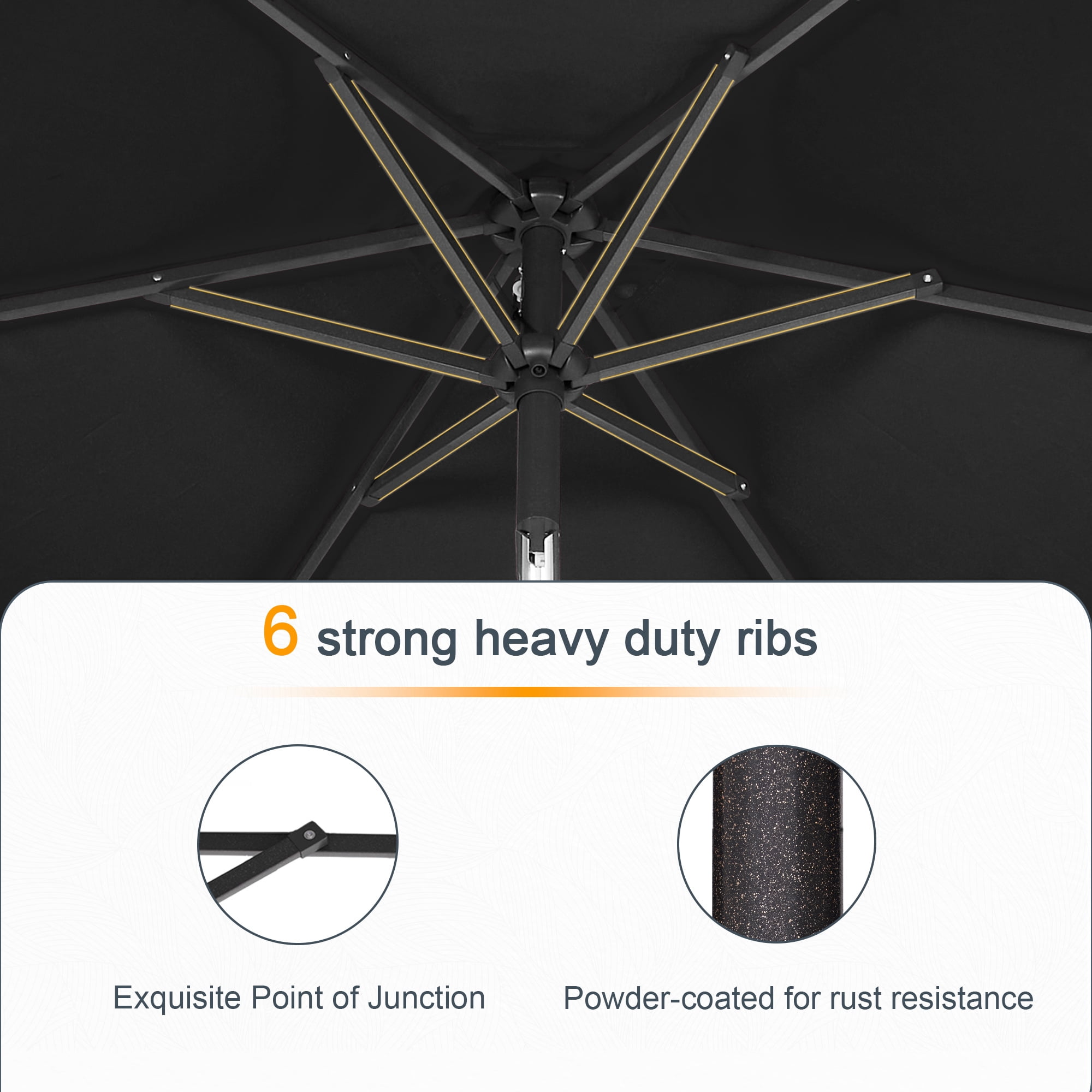 ACEGOSES 7.5ft Patio Umbrella, Outside Table Umbrellas With Non-Fading Polyester canopy, Black