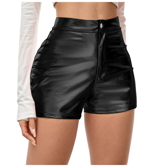 vigerkar Black Leather Shorts High Waist Sexy Legging Shorts Womens Casual Leather Shorts Black, XL