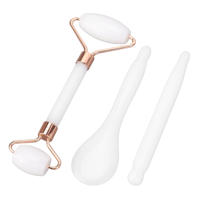 Ensemble de Rouleaux de Massage Facial, Rouleaux de Jadestone Portables à Double Tête pour le Visage Vert, Blanc