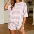 thumbnail image 6 of Guieoi Summer Two-Piece Outfit Casual Striped Color-Blocked Round-Neck Short-Sleeve Top and Shorts Summer Set, 6 of 8