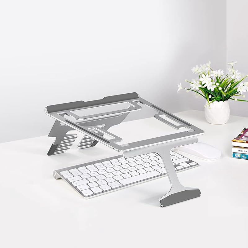 ivoler Laptop Stand, Laptop Holder Riser Computer Tablet Stand, 6 Angles Adjustable Aluminum Ergonomic Foldable Portable Desktop Holder Compatible with MacBook,iPad, HP, Dell, Lenovo 10-15.6” Gray