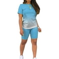 thumbnail image 1 of Conjuntos de 2 uds de verano para mujer, camisetas de manga corta, pantalones ajustados, conjunto de pantalones cortos, chándal de Color degradado, ropa deportiva, 1 of 4