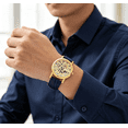 thumbnail image 6 of Fashion Skeleton Dial Quartz Watch - Stylish Roman Numeral Analog Wristwatch with Leather, Unisex Casual Dress Watch for Men & Women,F, 6 of 6