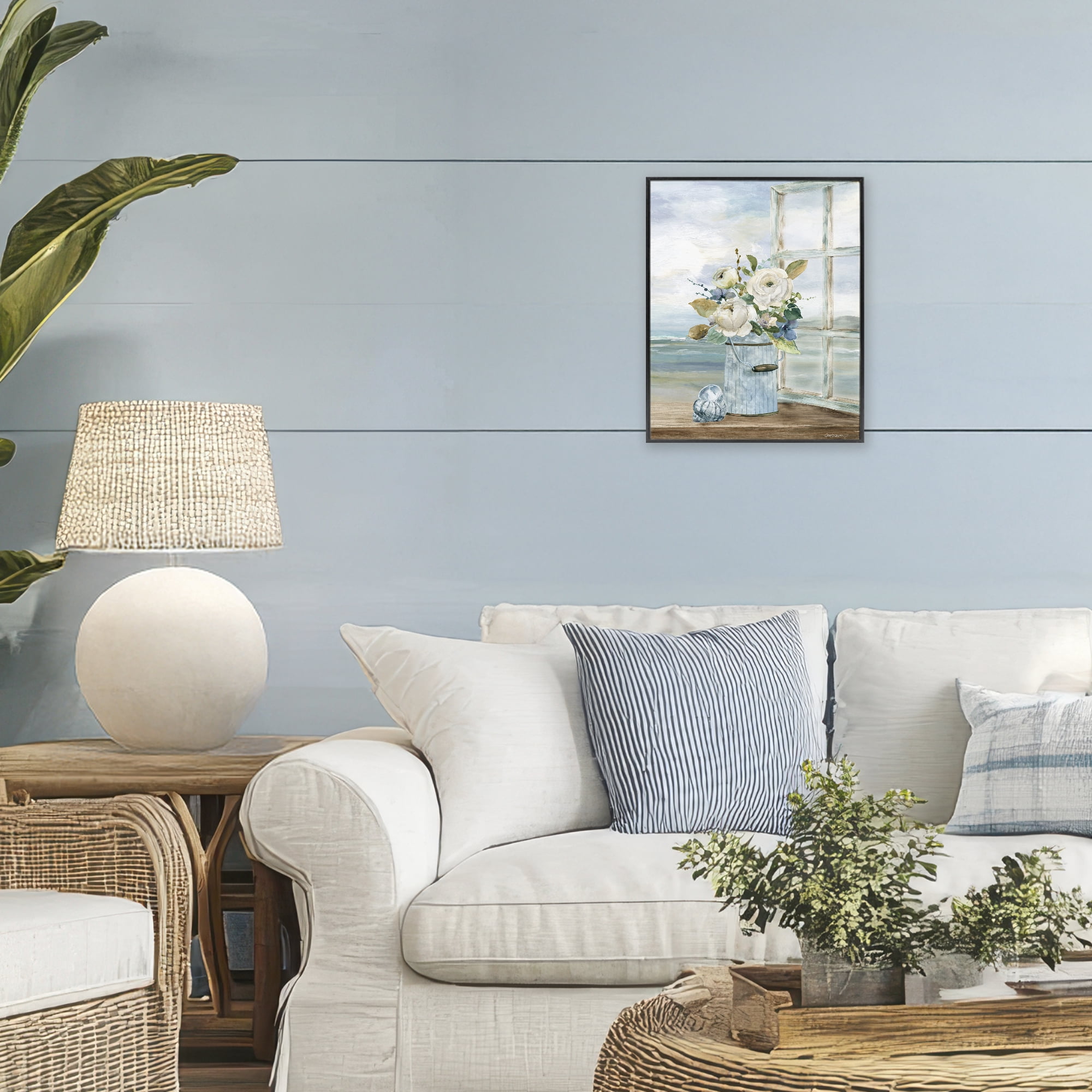Stupell Industries Seaside Florals on Windowsill Black Framed Giclee Art, design by Carol Robinson