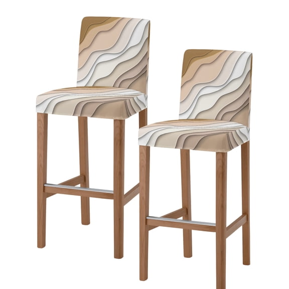 Beige Ombre Bar Stool Covers Set of 2, Modern Geometric Abstract Aesthetic Cream Stretch Washable Bar Chair Covers with Backs, Removable Pub Counter Height Chair Cover for Kitchen Dining Room Cafe