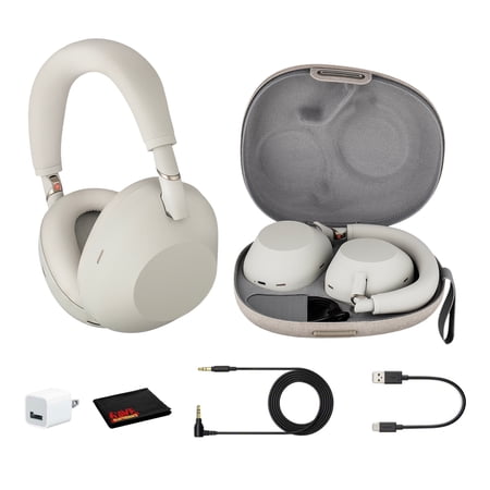 Sony WH-1000XM6 Wireless Noise Canceling Headphones (Silver) Foldable Over-Ear Bluetooth Headset | Hi-Res Audio 30-Hour Battery LDAC Multipoint with USB Wall Adapter and MicroFiber Cleaning Cloth