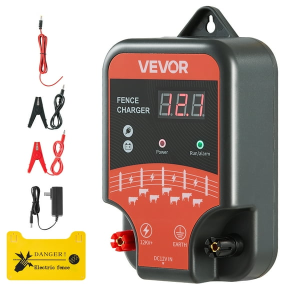 VEVOR Electric Fence Charger 10kV 3J AC DC Electric Fence Energizer 1.86 Miles Range