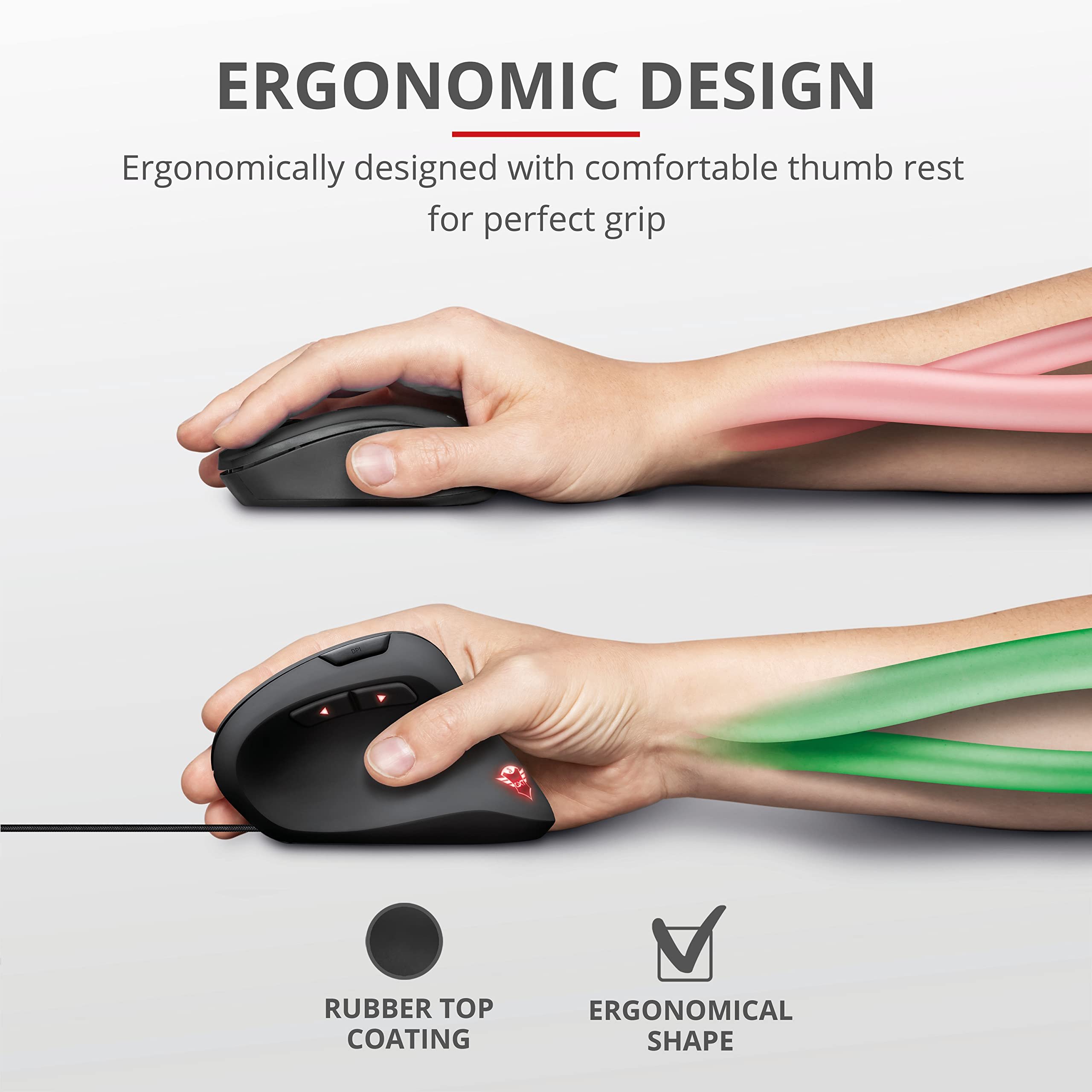 Trust Gaming GXT 144 Rexx Vertical Ergonomic Gaming Mouse, 250-10,000 DPI, 6 Buttons, Black