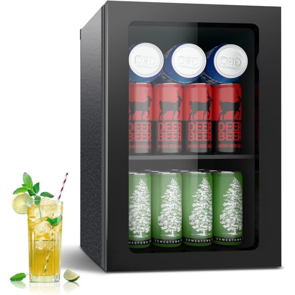 Beverage Refrigerator Cooler, 24 Can Mini Fridge Solid Door for Drinks Soda, Beer, or Wine - Small Refrigerator for Office Bedroom Home Bar, Adjustable Shelves, 0.9 Cu.Ft