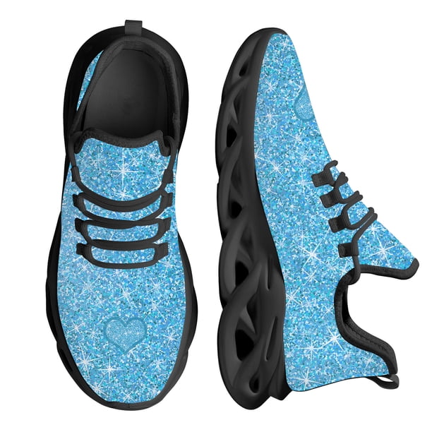 Zapatillas de deporte de malla para mujer con diseño de copos de nieve brillantes, resistentes a los golpes, con plataforma ligera y resistente al desgaste