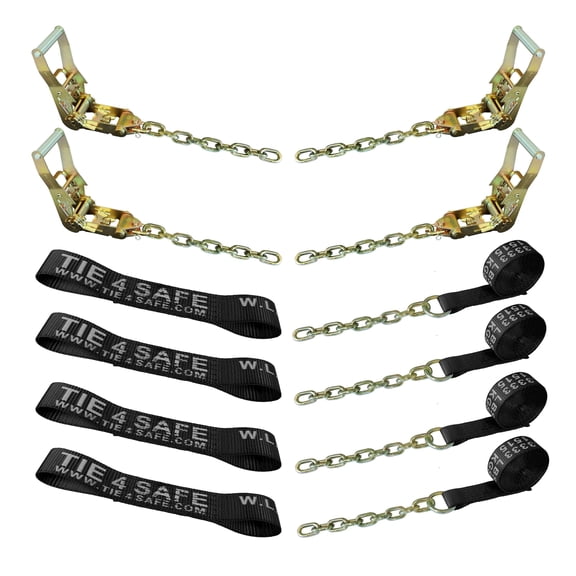 Mega Cargo Control 8 Point Rollback Tie-Down System Chain Ends for Car Hauler Carrier Tow Truck, 2" x 14' Black