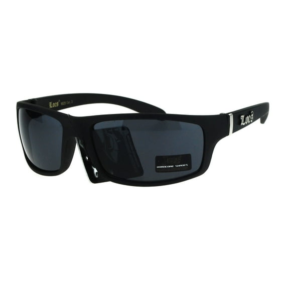 Locs All Black Mad Dog Cholo Rectangular Gangster Biker Sunglasses Matte Black