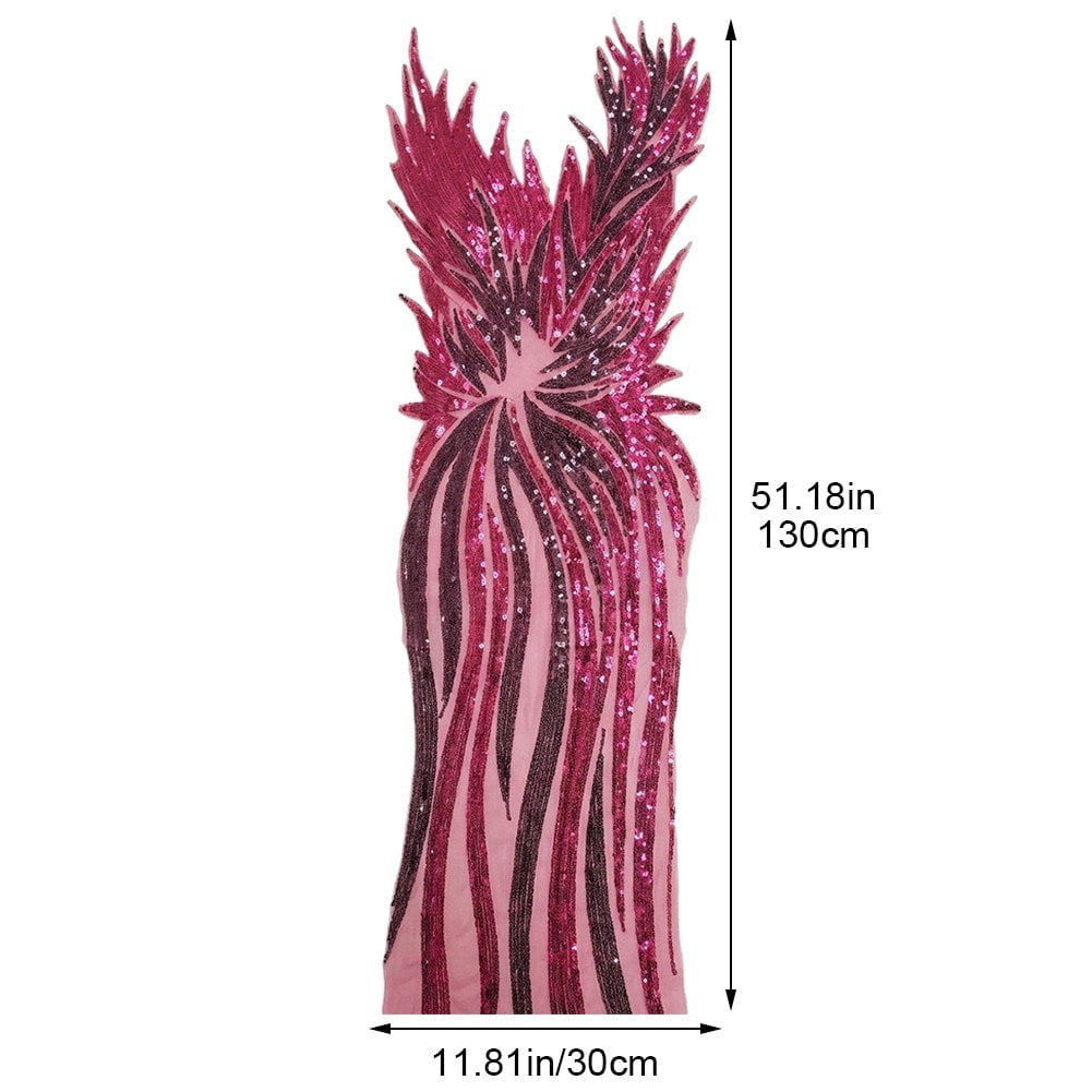 Hzzsbu Sequin Embroidery Appliques Fabric Apparel Decoration Evening Dress Striped Angle Embroidered Sequin Long Material