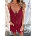 thumbnail image 5 of Women's Linen Sleeveless Pockets Overall Shorts Jumpsuit for Casual Beach Wine Red M, 5 of 9