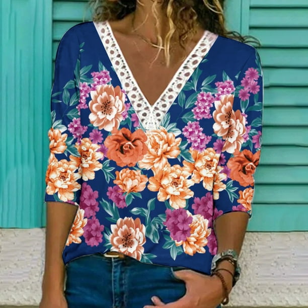 Puntoco Mujer Moda Casual Manga Larga Botones Cómoda Impresión Sudadera tops Blusa Puntoco Puntoco-3824