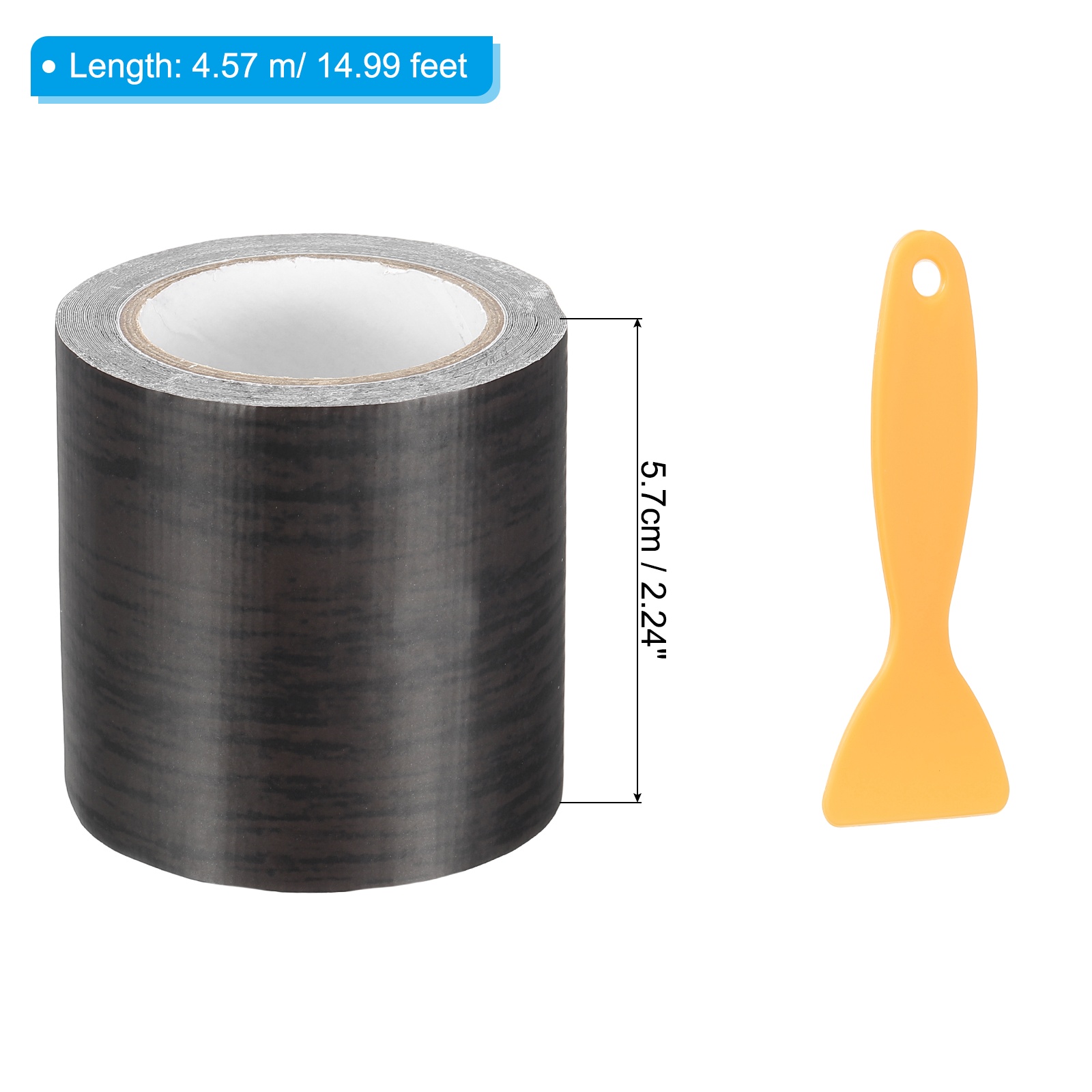 Uxcell 1 Set PE Wood Grain Repair Tape 2.2" x 14.99' Self-Adhesive Wood Grain Repair Tape with Scraper Black Wood Grain