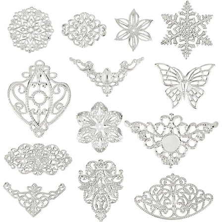 130pcs 13 Styles Filigree Connector Charms Links Platinum Corner Embellishments Protectors Hollow Filigree Flower Charm Resin Filler