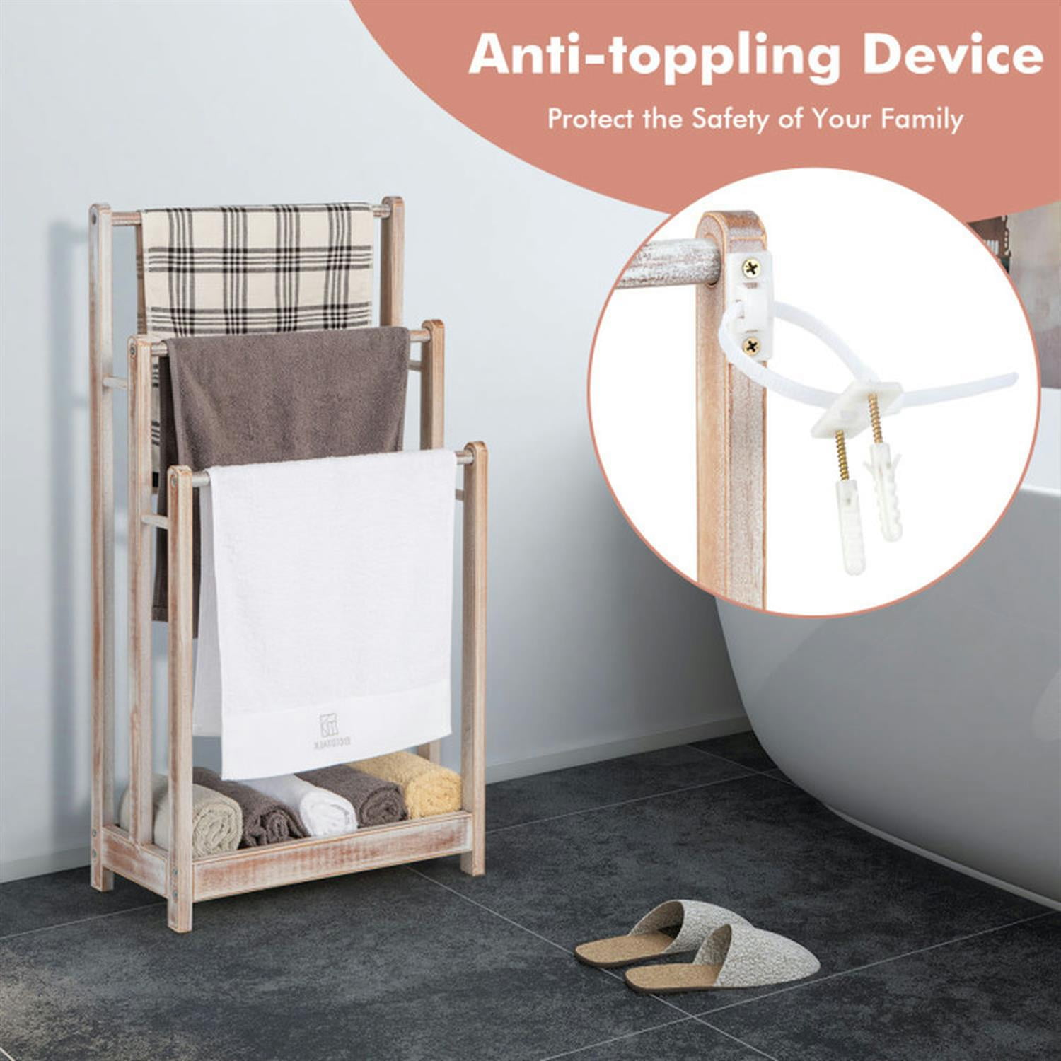 Demi Bonn Free Standing Towel Rack for Bathroom, 3-Bar Blanket Rack with Bottom Storage Shelf, Blanket Holder, Drying and Display Rack, Beige
