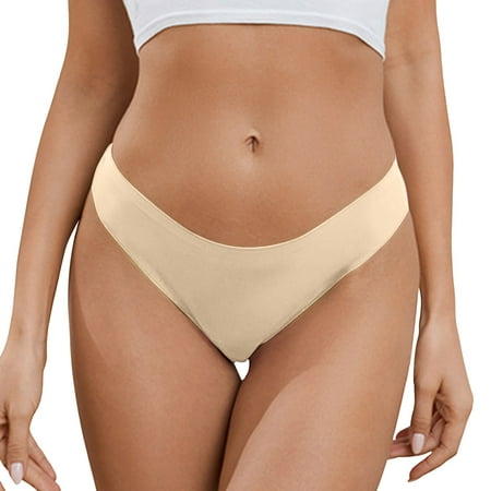 GHSOHS Womens Underwear Pantys Gym Underwear Cotton No Show Underwear Women Solid Low Waist Thong Bikini T Line Women s Underwear Briefs Cotton Crotch Seamless Underpants Beige Brief High Waiste S