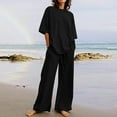 thumbnail image 2 of Ensembles 2 Pcs pour Femmes Été en Lin Assortis Ensembles de Détente Ensembles de Pyjamas, 2 of 8