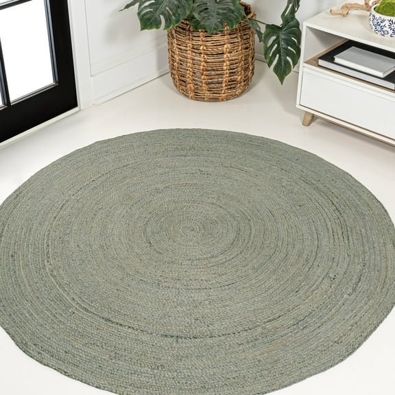 JONATHAN Y ANSA 5' Round Area Rug, Zara Braided Coastal Cottage Jute - Gray, RNF116D-5R