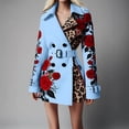 thumbnail image 2 of Manteau Trench à Imprimé Léopard Contrastant pour Femme avec Broderie de Roses Rouges, Double Boutonnage, Revers, Ceinturé, Moulant, pour Fête et Boîte de Nuit, Vêtement d'Extérieur Mode Mode Urbaine, Veste à Manches Longues, 2 of 6