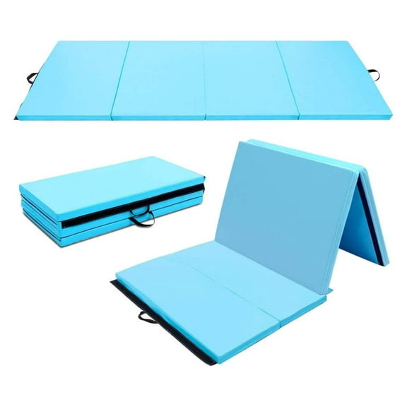WSSYzyzf 4x8ft Gymnastics Mat 2-Inch Thick Light Blue Folding Mat with Carrying Handles & Hook Loop Fastener for Gym Studio Exercise