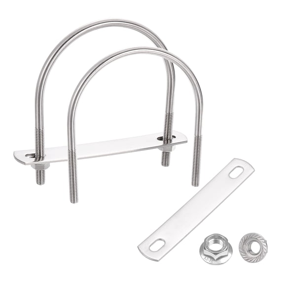 Uxcell 2 Set 3" Inner Wide Round U Bolts,  3-9/16" Length 304 Stainless Steel U-Bolts with Flange Hexagon Nuts, Frame Plates for Trailer, Automotive, (76mm W x 90mm L)