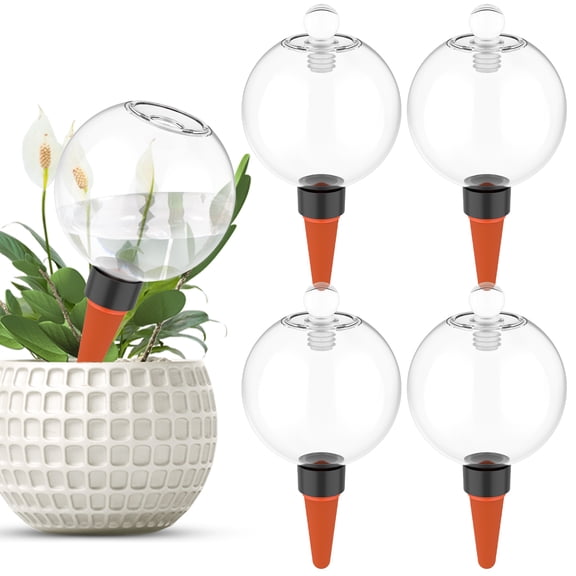 Toorise 4Pcs Watering Ball 16.9oz Large Capacity Automatic Plastic Plant Watering Globe with Glass Lid for Indoor and Outdoor Potted Plant for Vacation Busy People