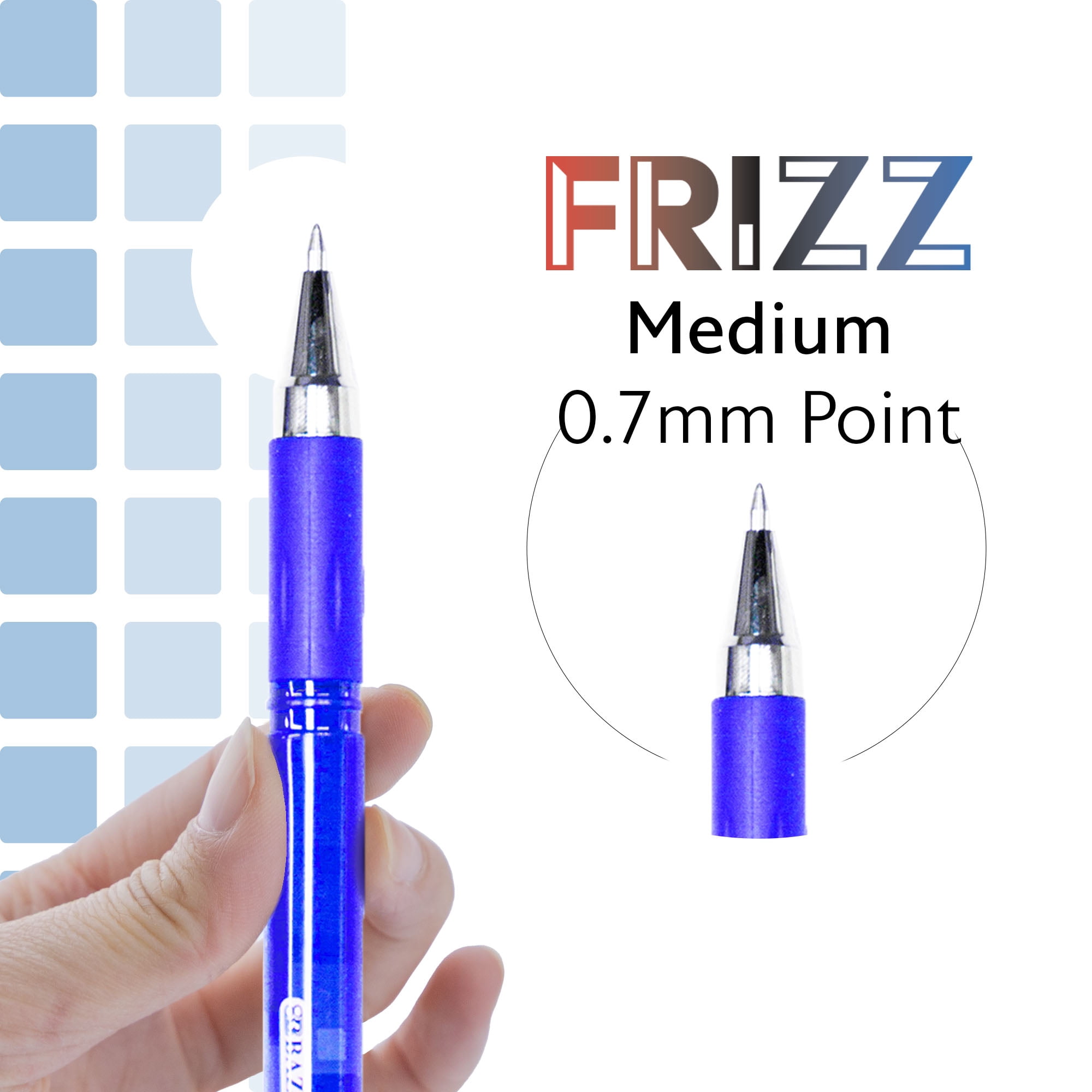 BAZIC Frizz Erasable Gel Pens, 0.7mm Medium Point, Blue Ink, Comfort Grip, 1-Pack