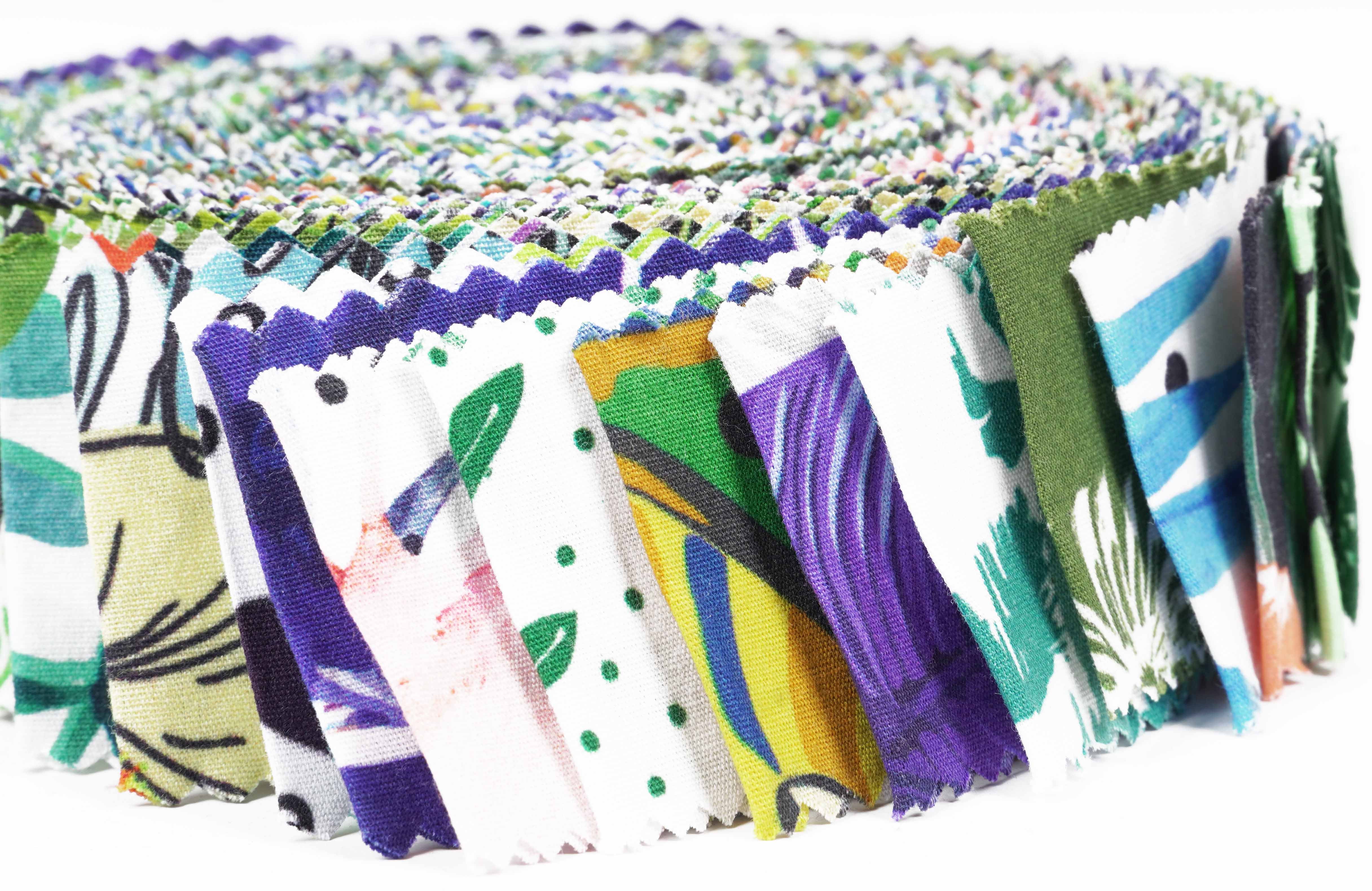 Soimoi 40Pcs Tropical Print Precut Fabrics Strips Roll Up 1.5x42inches Cotton Jelly Rolls For Quilting - Multicolor-ZX