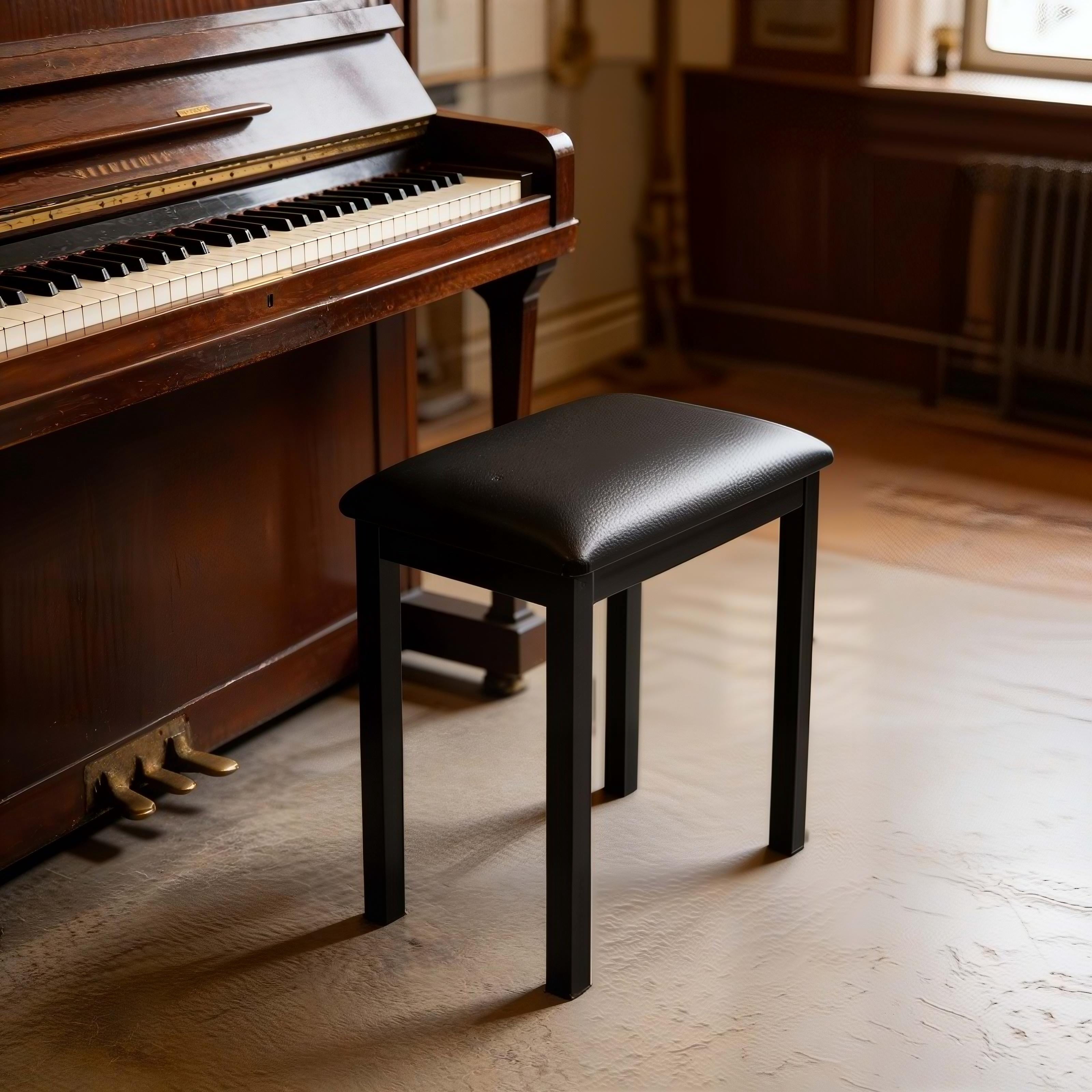 Olakula PU Leather Piano Bench Padded Keyboard Seat Single Stool Piano,More Stable Comfortable,Black