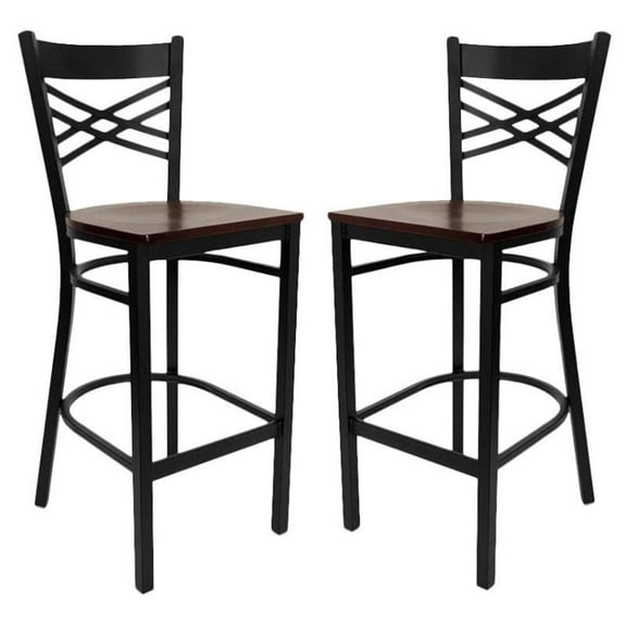 Home Square Hercules 29" Back Metal Bar Stool in Mahogany - Set of 2