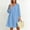 Light Blue, variant on Women Solid V Neck 3/4 Sleeve Cotton Linen Mini Dress, Loose Casual Swing Dress, Breathable Vacation Dress Khaki XL(XL)