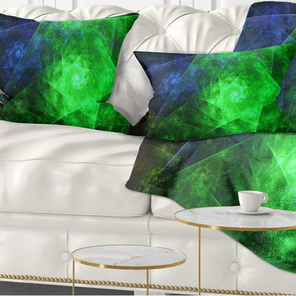 Designart Green Rotating Polyhedron - Abstract Throw Pillow - 12x20