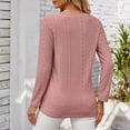 thumbnail image 7 of aidice Tops for Women Eyelet V Neck Long Sleeve Button Fitting Comfy Solid Color Casual Tee Shirts, 7 of 7