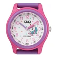 thumbnail image 1 of Reloj Q&q Niña Unicornio Números Y Manecillas Morado Color del bisel Rosa Color del fondo Blanco, 1 of 6