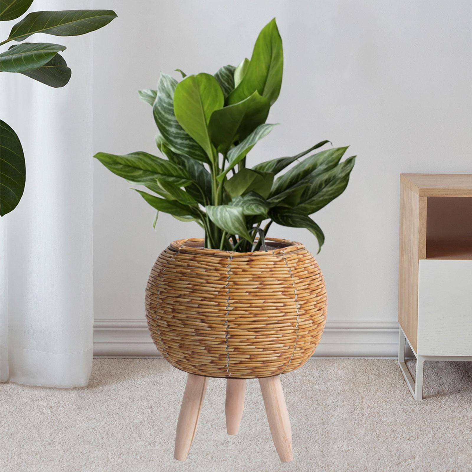 Woven Basket for Plant with Legs Basket Planter Flowerpot Rustic Rattan Basket Flower Pot for Balcony Apartment Drawing Room Decorations Ball Light Brown