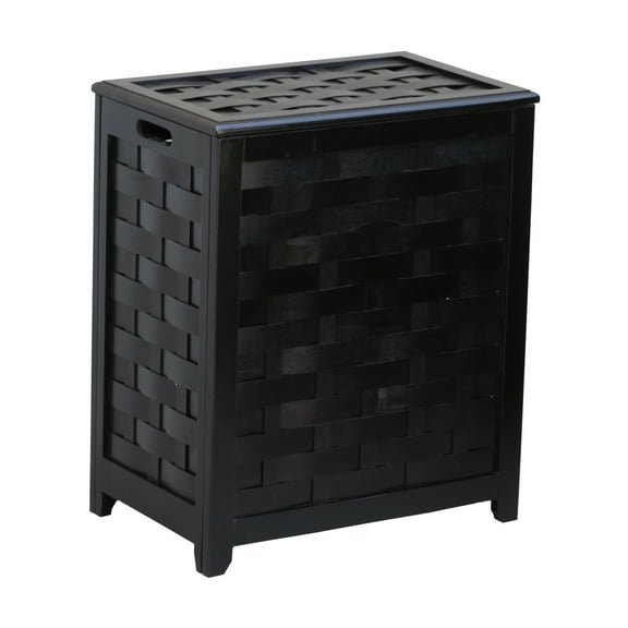 Oceanstar Rectangular Veneer Laundry Wood Hamper with Interior Bag, Black, 20.25 in. L x 13 in. W x 24.25 in. H, RHV0103MH