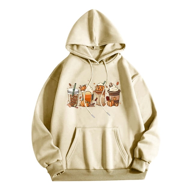 Rbaofujie Chandails à Capuchon pour Enfants Chandail à Capuchon pour Femmes à Cordon Mode à Manches Longues Chandail à Capuchon Imprimé Haut Coa Beige Chandail à Col Rond pour Femmes