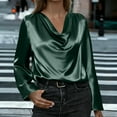 thumbnail image 2 of Hurxie Satin Blouses for Women Silk Button Down Shirts Long Sleeve Business Casual Tops Army Green M, 2 of 6